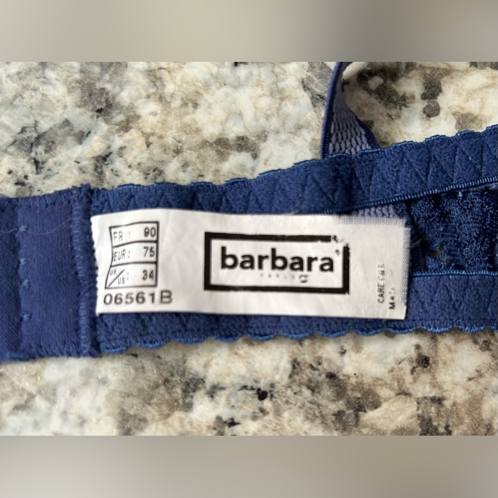 Barbara Paris Vintage Bra Midnight Blue Lace Demi Underwire Balconette Size 34B - Picture 7 of 8